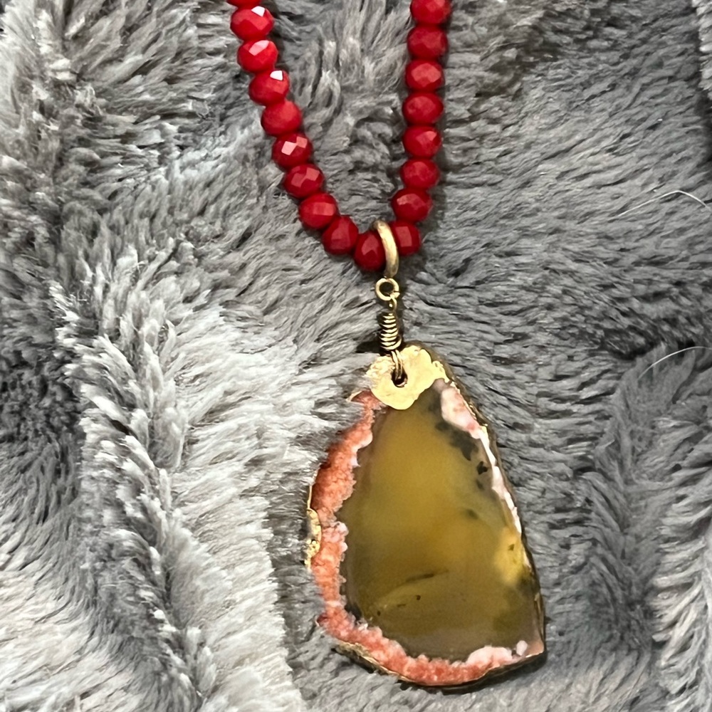 Red/pink/green crystal necklace removable pendant